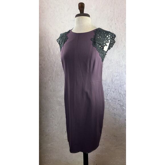 Akris Punto Sheath Dress Crochet Mesh Cap Sleeves Eggplant Purple Women's Size 8 - Picture 2 of 16